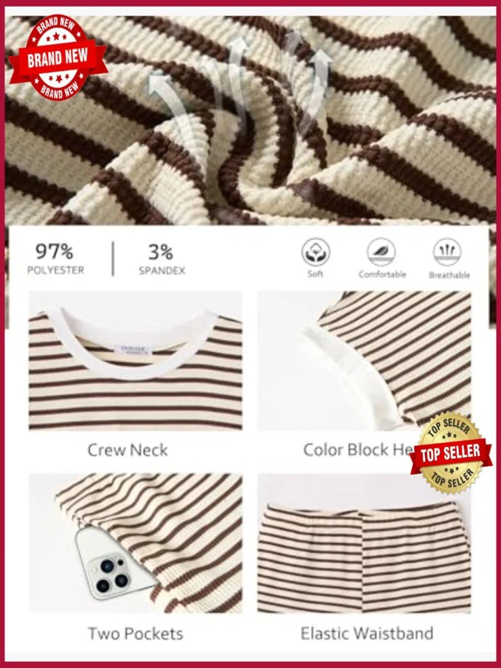 2 Piece Striped Lounge Set - Shorts & T Shirt Matching Outfit